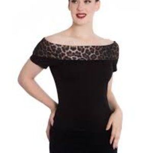 Hell Bunny Feline Black & Leopard Off Shoulder Top